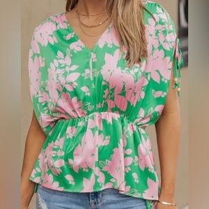 UMGEE Green Floral Satin Blouse M
